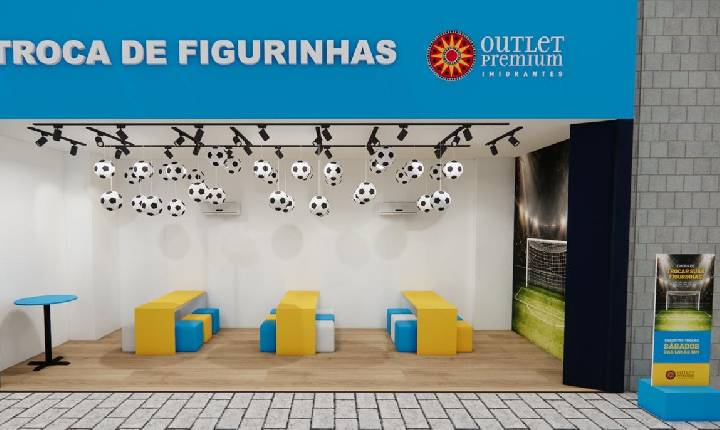 Espaço de troca de figurinhas de Outlet Premium do ABC promove programação temática para a Copa