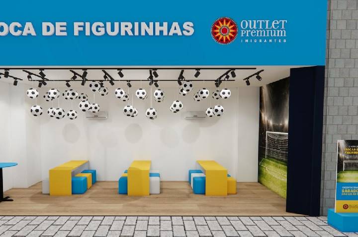 Espaço de troca de figurinhas de Outlet Premium do ABC promove programação temática para a Copa