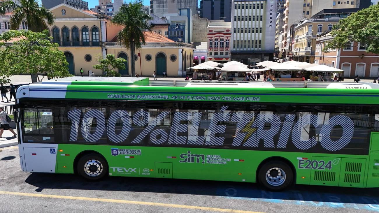 Primeiro ônibus 100% elétrico de Floripa começa a rodar nesta quinta-feir