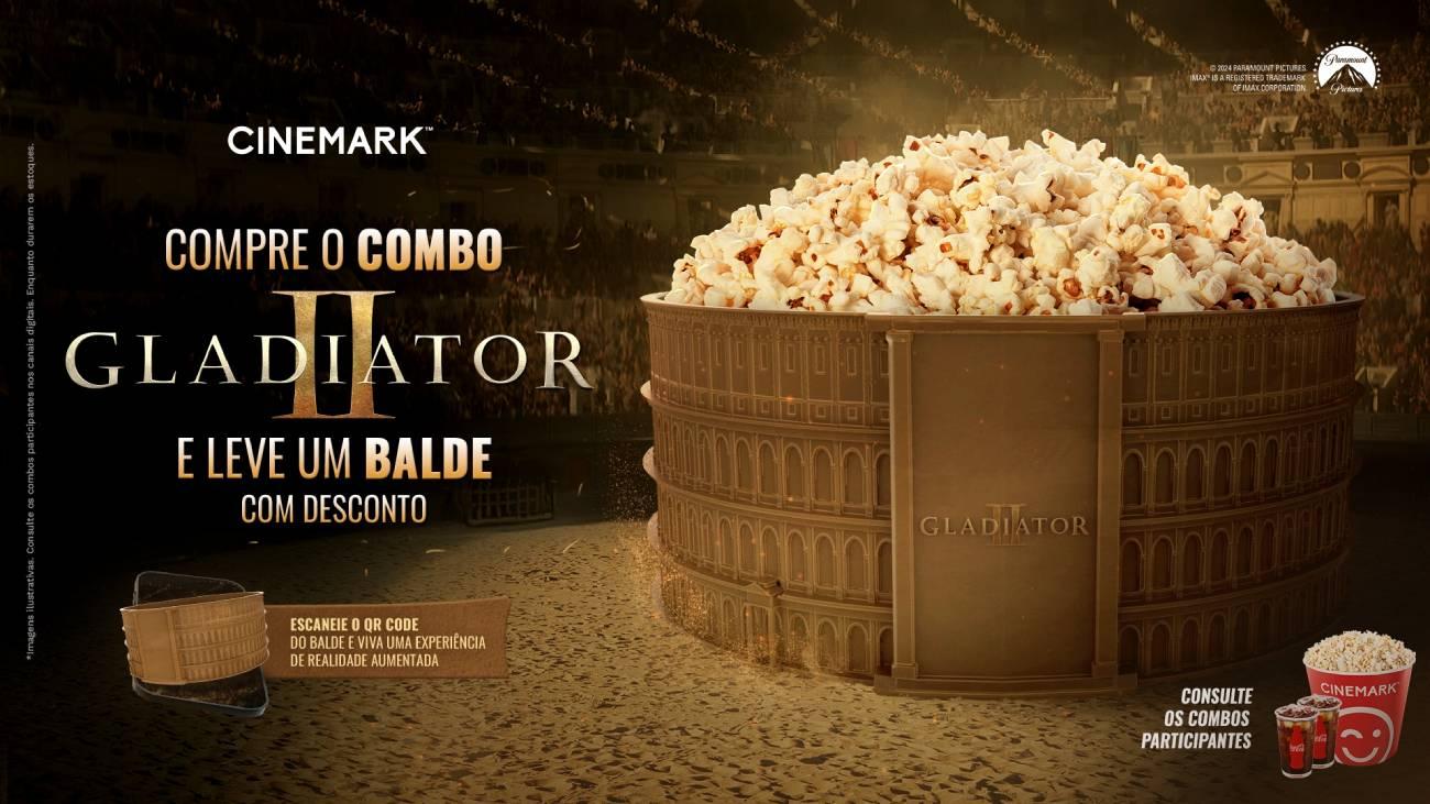 Cinemark apresenta combo oficial de 'Gladiador II' no Brasil com balde colecionável do Coliseu