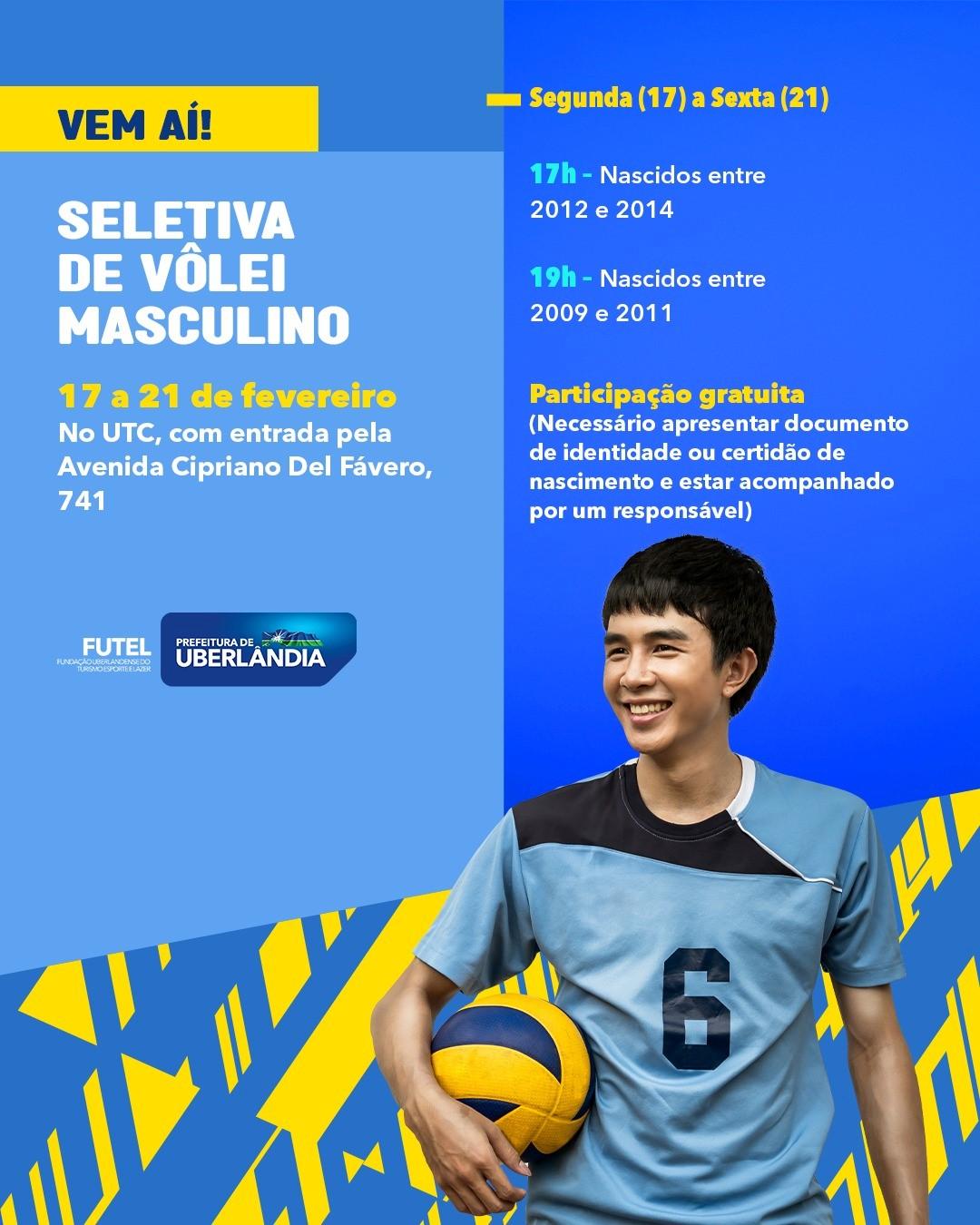 Prefeitura promove seletiva de vôlei masculino a partir desta segunda-feira (17)
