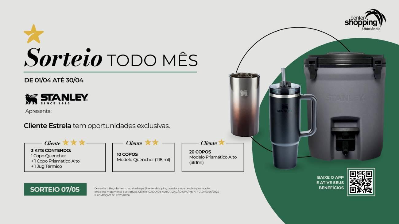 Clientes do Center Shopping podem ganhar copos Stanley em sorteio exclusivo