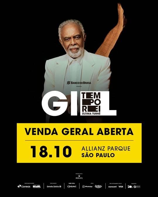 Gilberto Gil inicia vendas de ingressos para a quinta data da turnê TEMPO REI no Allianz Parque, em São Paulo