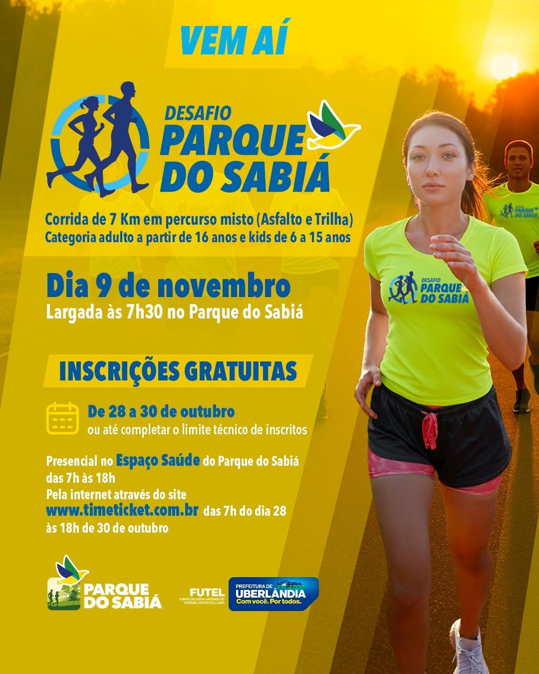 Prefeitura abre inscrições gratuitas para o Desafio Parque do Sabiá nesta terça (28)