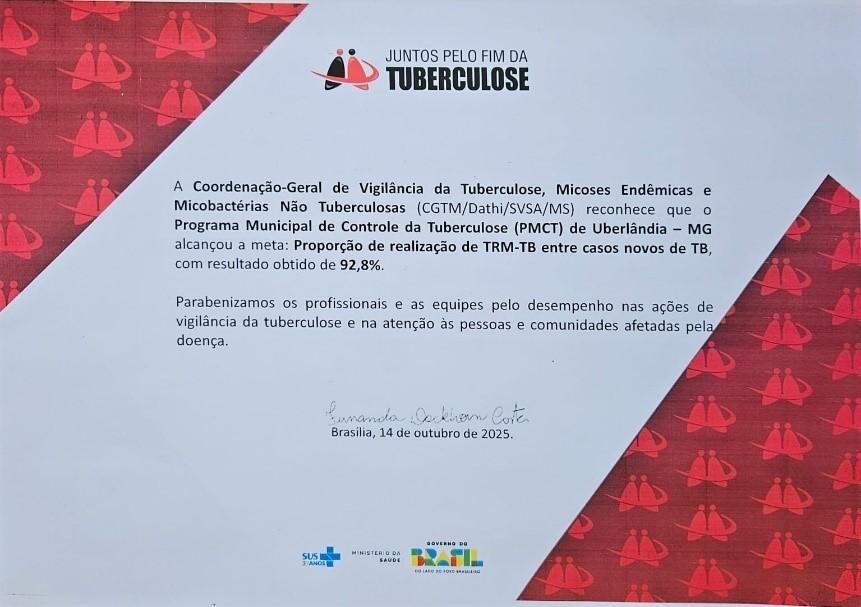 Prefeitura recebe certificado nacional por trabalho de controle e diagnóstico da tuberculose