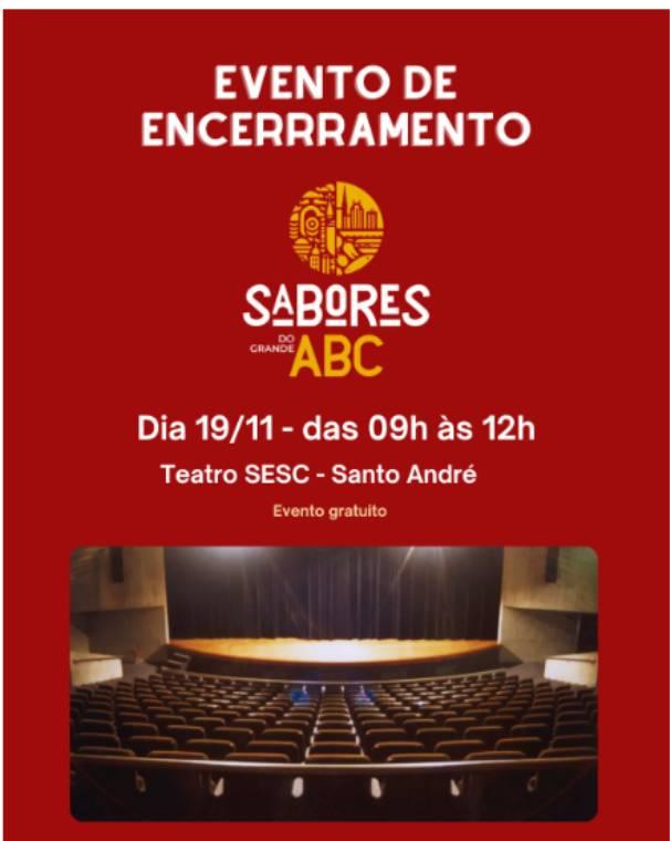 O Sebrae-SP realiza, no dia quarta-feira (19/11), o encerramento do Circuito Gastronômico Sabores do Grande ABC 2025