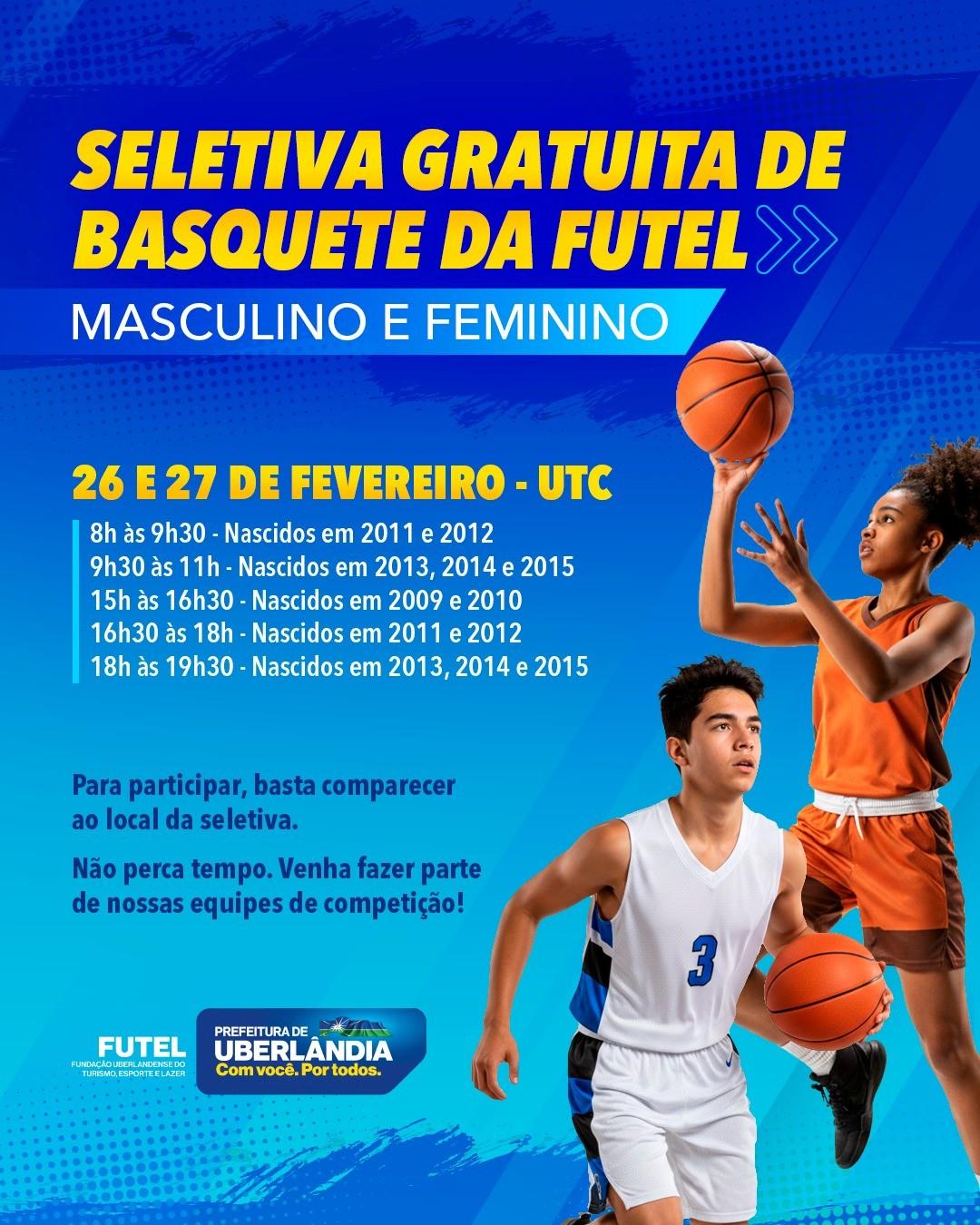 Prefeitura promove seletiva gratuita de basquete masculino e feminino nos dias 26 e 27