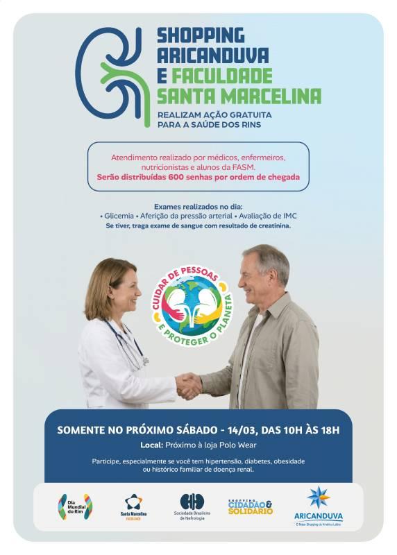 Shopping Aricanduva recebe ação gratuita de prevenção à doença renal neste sábado (14)