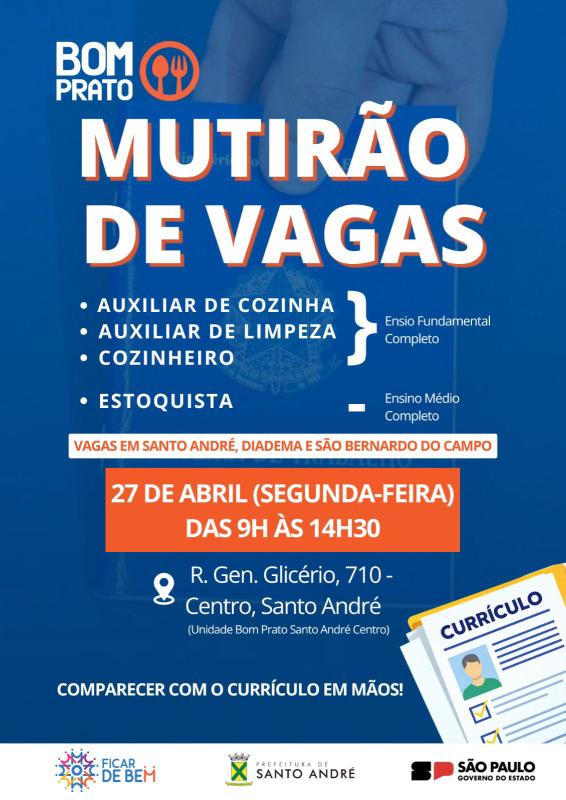 Bom Prato Santo André recebe mutirão de vagas nesta segunda-feira
