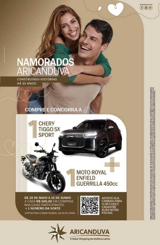 Shopping Aricanduva celebra o Dia dos Namorados com sorteio de Chery Tiggo 5X Sport e moto da Royal Enfield Guerrilla 450cc