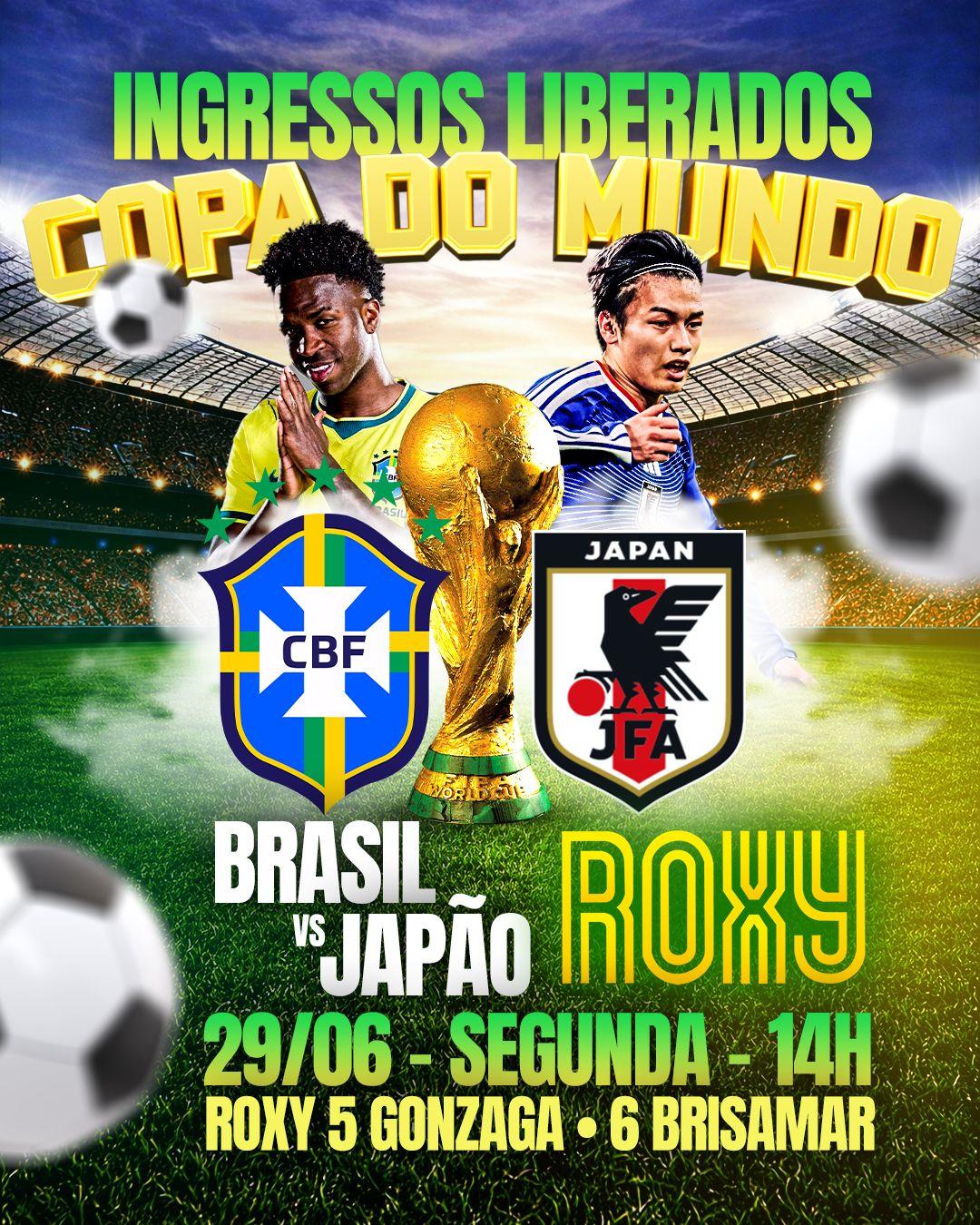 Brasil encara o Japão no mata-mata da Copa, e Cine Roxy transmite duelo em Santos e São Vicente
