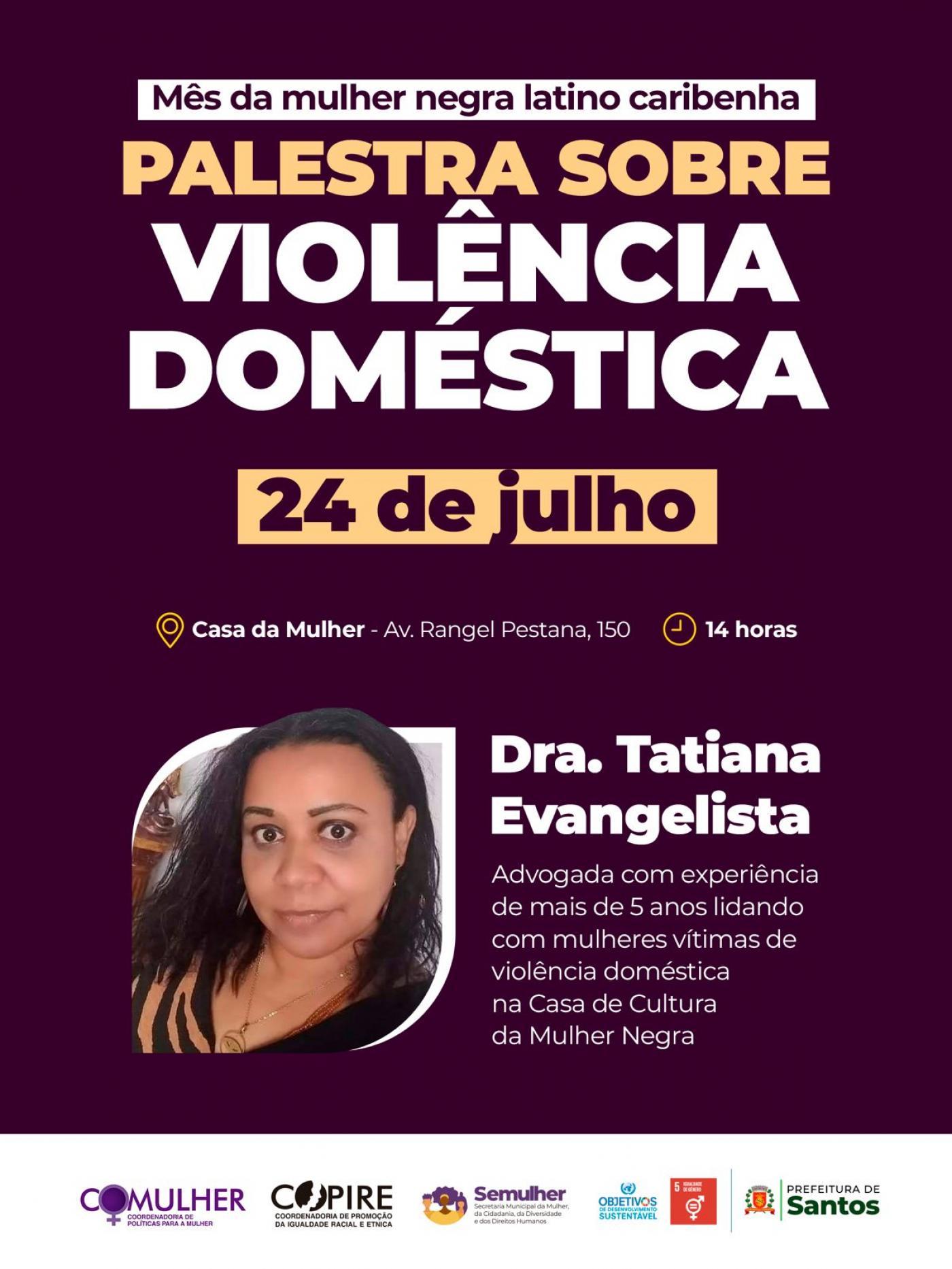 Violência doméstica é tema de palestra gratuita na Casa da Mulher de Santos