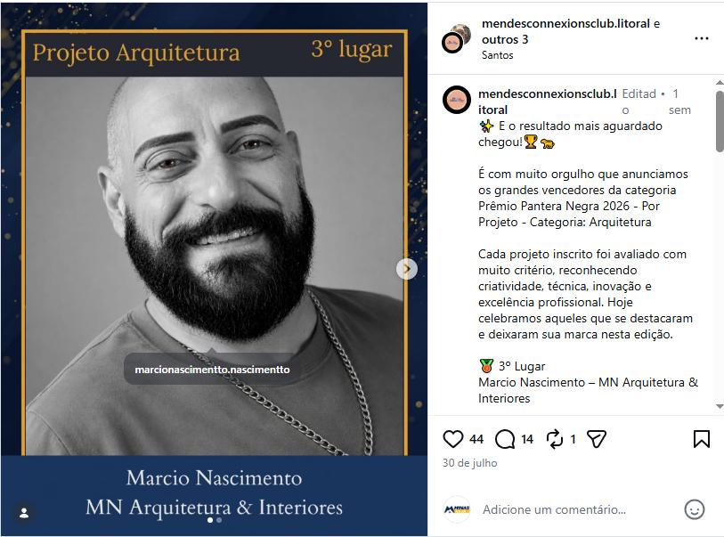 Arquiteto de Guarujá conquista destaque no Prêmio Pantera Negra de Arquitetura 2026