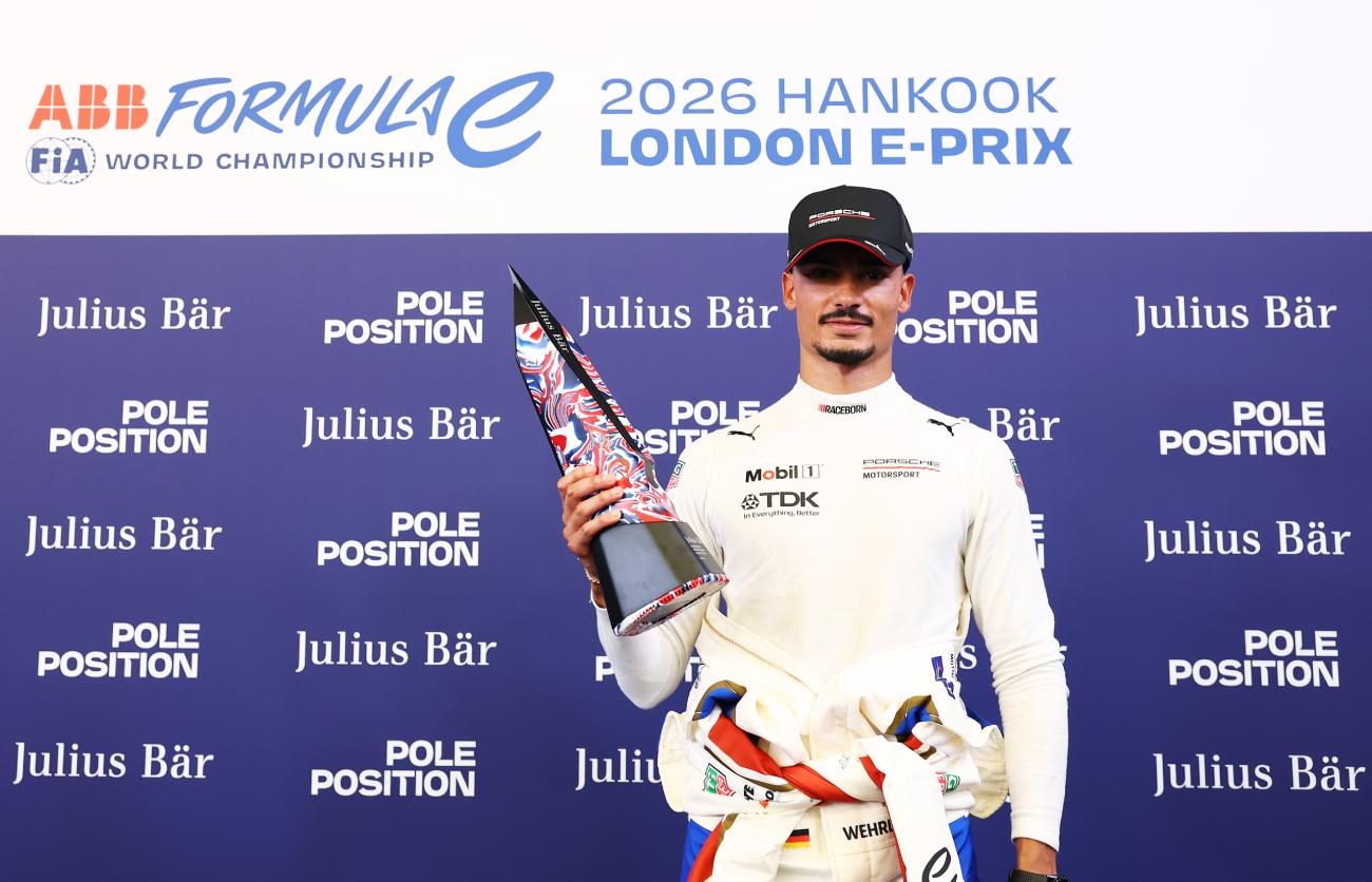 Porsche domina primeira fila, com Pascal Wehrlein na pole position deste sábado, no E-Prix de Londres    