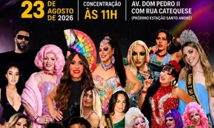 23ª Parada do Orgulho LGBTQIA+ de Santo André ocupa as ruas neste domingo com defesa de políticas públicas e combate à Homofobia e a Transfobia.