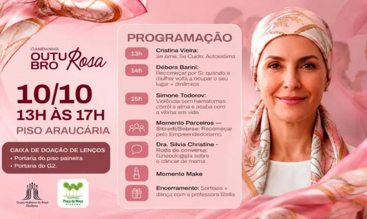 Outubro Rosa em Diadema reúne saúde, autoestima e autonomia feminina no Shopping Praça da Moça