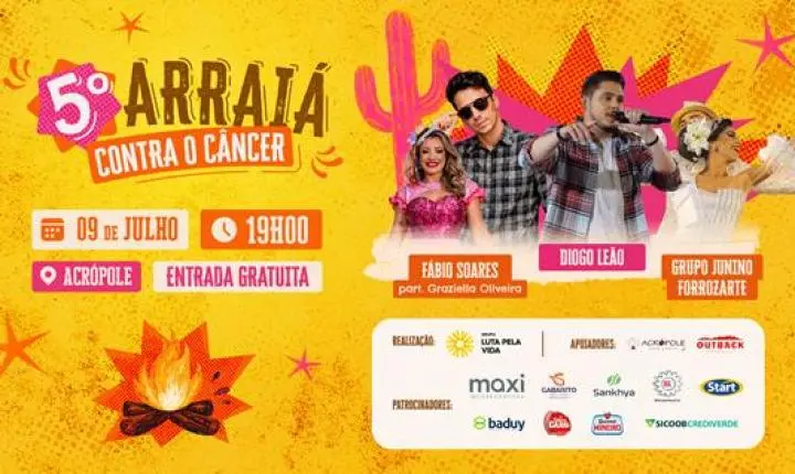 Palco do 5º Arraiá Contra o Câncer terá grandes nomes da música regional e apresentação de quadrilha profissional