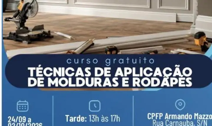 Sebrae-SP, SENAI e Escola de Ouro oferecem curso gratuito de molduras e rodapés em Santo André  